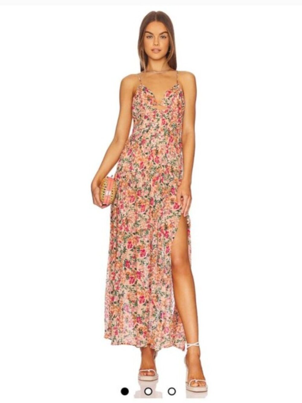 ASTR The Label Tropics Peach Fuchsia Floral Open Back Maxi Dress S NWT
